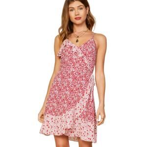 Skies Are Blue Wrapped in Ruffles red floral ruffle wrap dress medium